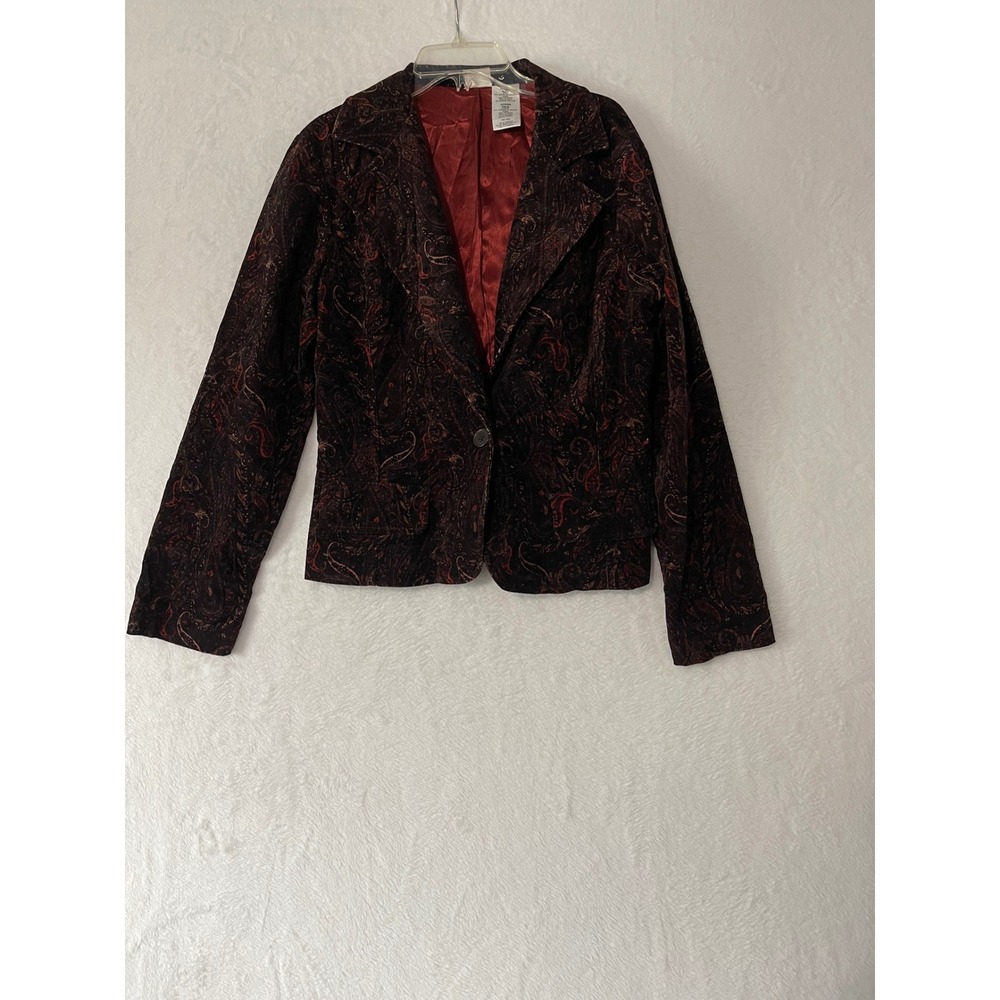 Vintage Brown Burgundy Paisley Corduroy Blazer Jacket Size Medium Retro Y2K